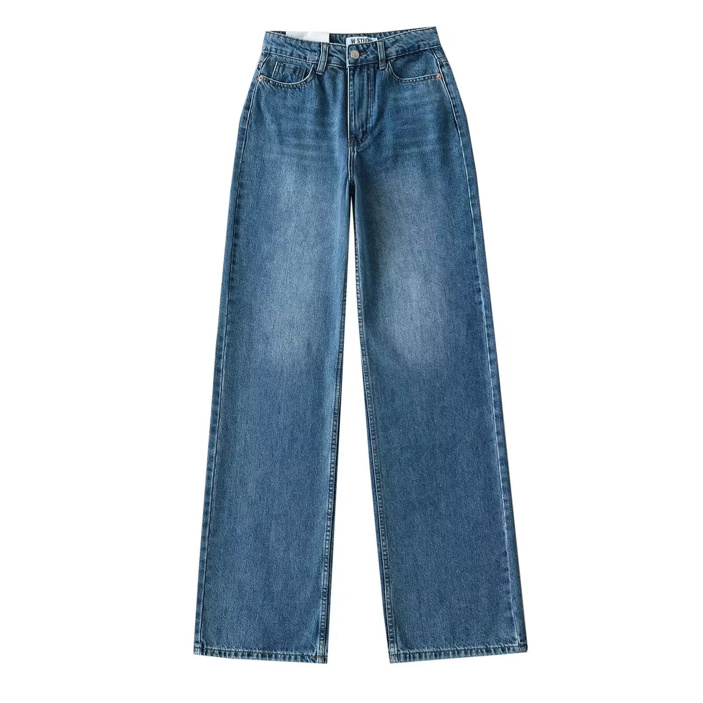 TAVIMART - Amercian Retro White High Waist Straight Wide Leg Jeans Women Loose Denim Pants Floor Length Trousers blue black 4 colors