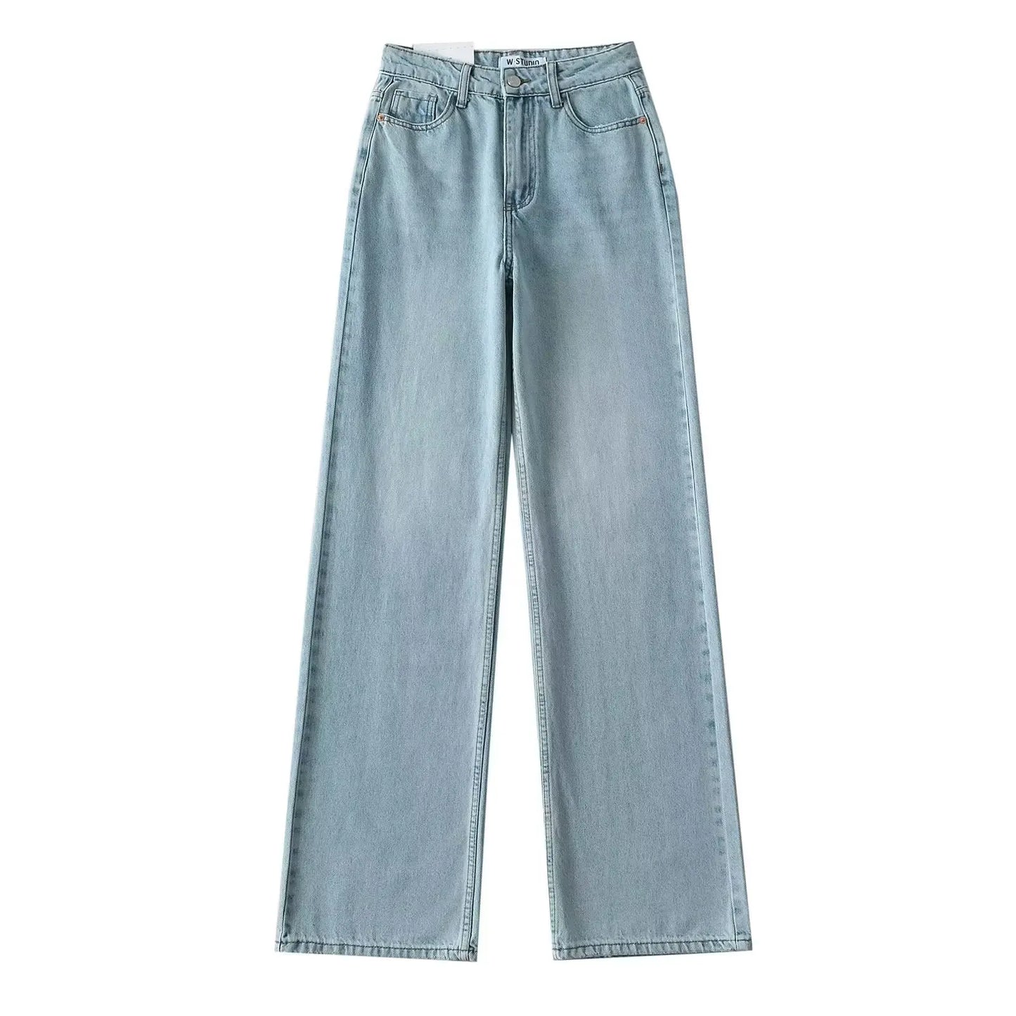 TAVIMART - Amercian Retro White High Waist Straight Wide Leg Jeans Women Loose Denim Pants Floor Length Trousers blue black 4 colors