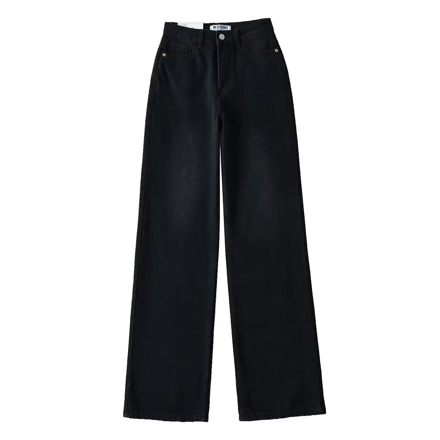 TAVIMART - Amercian Retro White High Waist Straight Wide Leg Jeans Women Loose Denim Pants Floor Length Trousers blue black 4 colors