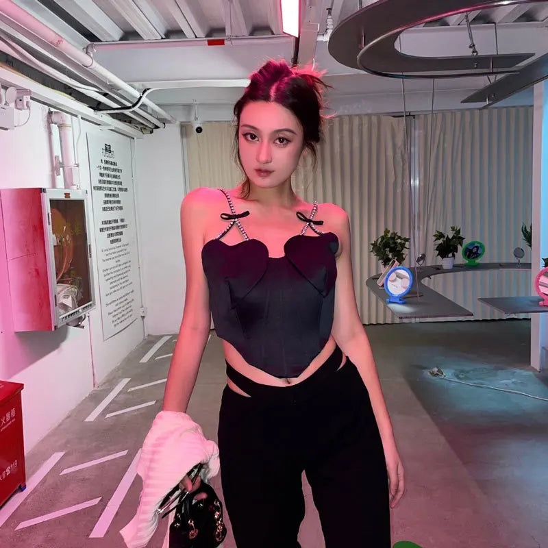 TAVIMART - Summer Sexy Patchwork Diamond Vest For Women Love Sleevelese Tank Tops Female Summer Fashion body sculpting Clothing wy828