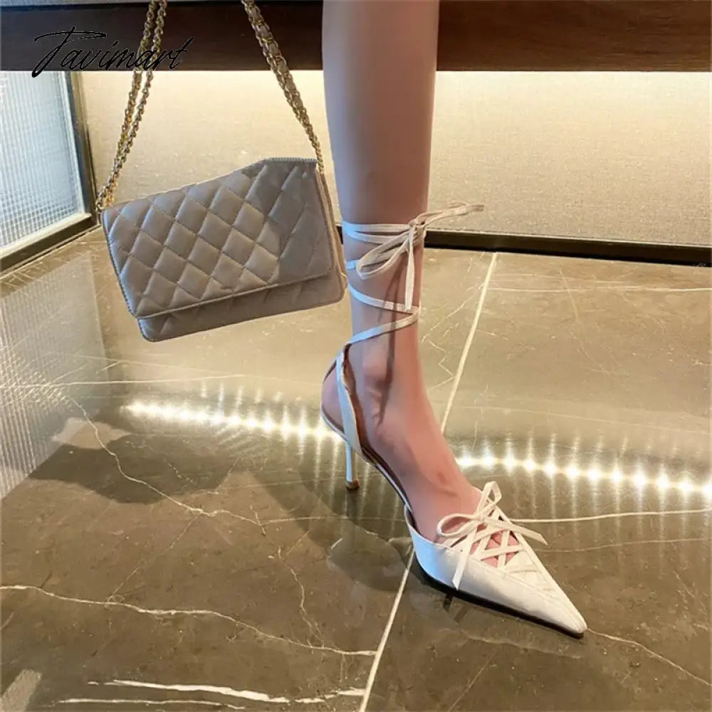 TAVIMART - 2024 Sweet Stiletto Party Women Shoes Sexy Pointed Toe Ankle Strap Ladies Shoes Slingback Elegant Solid Color Zapatos De Mujer