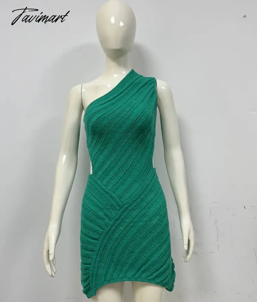 TAVIMART - 6-Color Hollow Sexy Tight Skirt With Hollowed Waist and One Shoulder Splicing Party Hottie Cross-Border European and American Dress for Women