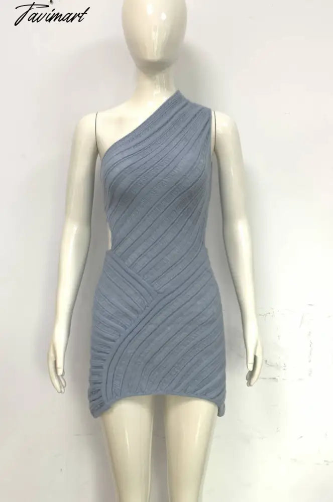 TAVIMART - 6-Color Hollow Sexy Tight Skirt With Hollowed Waist and One Shoulder Splicing Party Hottie Cross-Border European and American Dress for Women