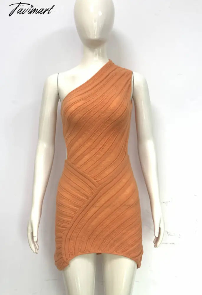 TAVIMART - 6-Color Hollow Sexy Tight Skirt With Hollowed Waist and One Shoulder Splicing Party Hottie Cross-Border European and American Dress for Women