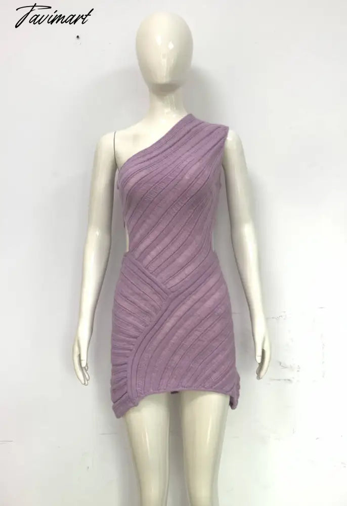 TAVIMART - 6-Color Hollow Sexy Tight Skirt With Hollowed Waist and One Shoulder Splicing Party Hottie Cross-Border European and American Dress for Women