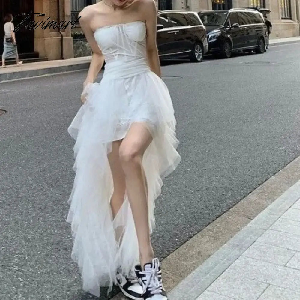 TAVIMART - Birthday Party Dress Temperament Sexy Strapless White Dresses 2024 Engagement Light Luxury Niche Chic Sweet Vestido