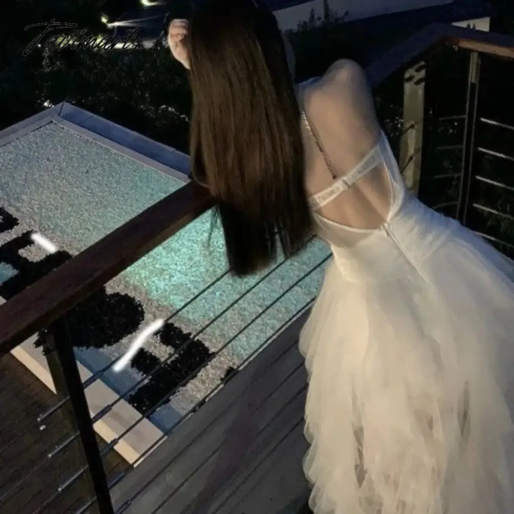 TAVIMART - Birthday Party Dress Temperament Sexy Strapless White Dresses 2024 Engagement Light Luxury Niche Chic Sweet Vestido