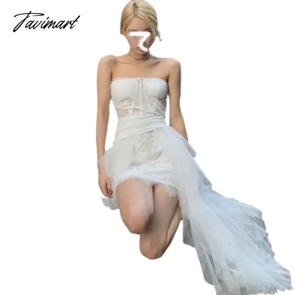 TAVIMART - Birthday Party Dress Temperament Sexy Strapless White Dresses 2024 Engagement Light Luxury Niche Chic Sweet Vestido