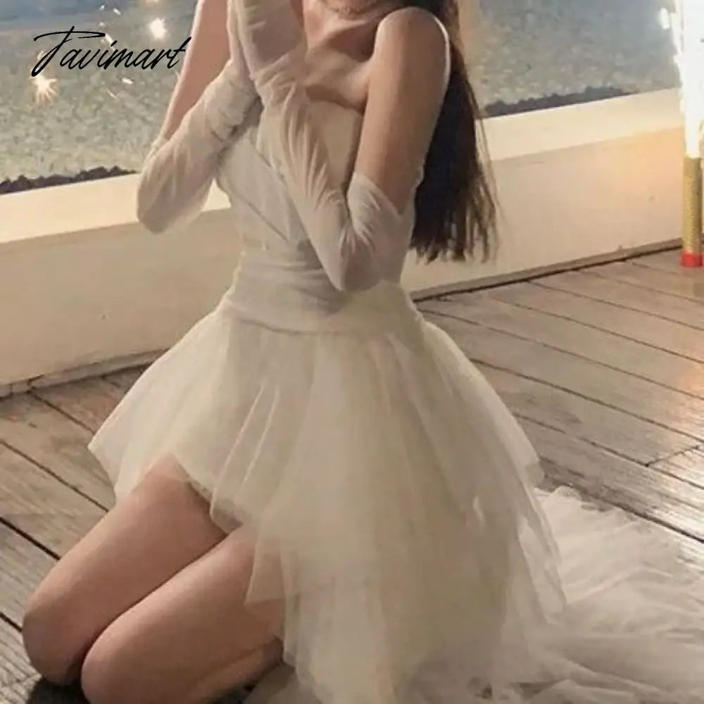 TAVIMART - Birthday Party Dress Temperament Sexy Strapless White Dresses 2024 Engagement Light Luxury Niche Chic Sweet Vestido