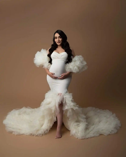 nvxiot  -  Ivory Mermaid Maternity Dresses for Photo Shoot Mixi Tulle Split Maternity Gowns Custom Made Bathrobe Sleepwear