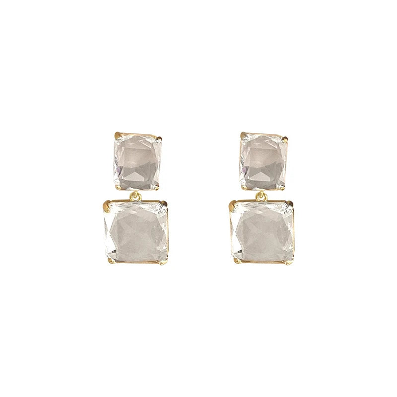 vzyzv  -  Transparent geometric square crystal earrings silver needles European and American exaggerated design earrings fashion all-match