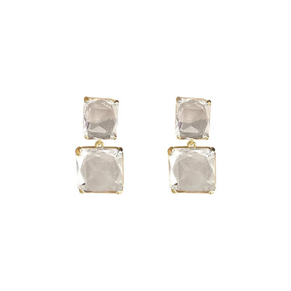 vzyzv  -  Transparent geometric square crystal earrings silver needles European and American exaggerated design earrings fashion all-match