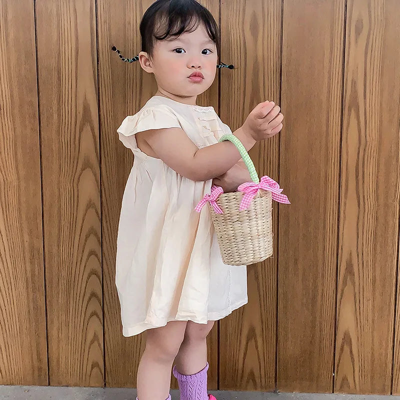 vzyzv  -  Newest Children Straw Bag Summer Beach Cute Photo Props Handmade Tote Cute Princess Mini Handbag for Baby Girls Boys Kids