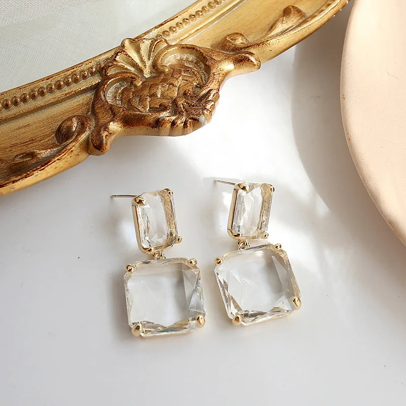 vzyzv  -  Transparent geometric square crystal earrings silver needles European and American exaggerated design earrings fashion all-match