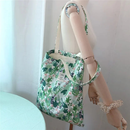 vzyzv  -  Women Canvas Flower Shoulder Bag Retro Floral Cotton Fabric  Big Shopping Bags Girls Reusable Folding Books Tote