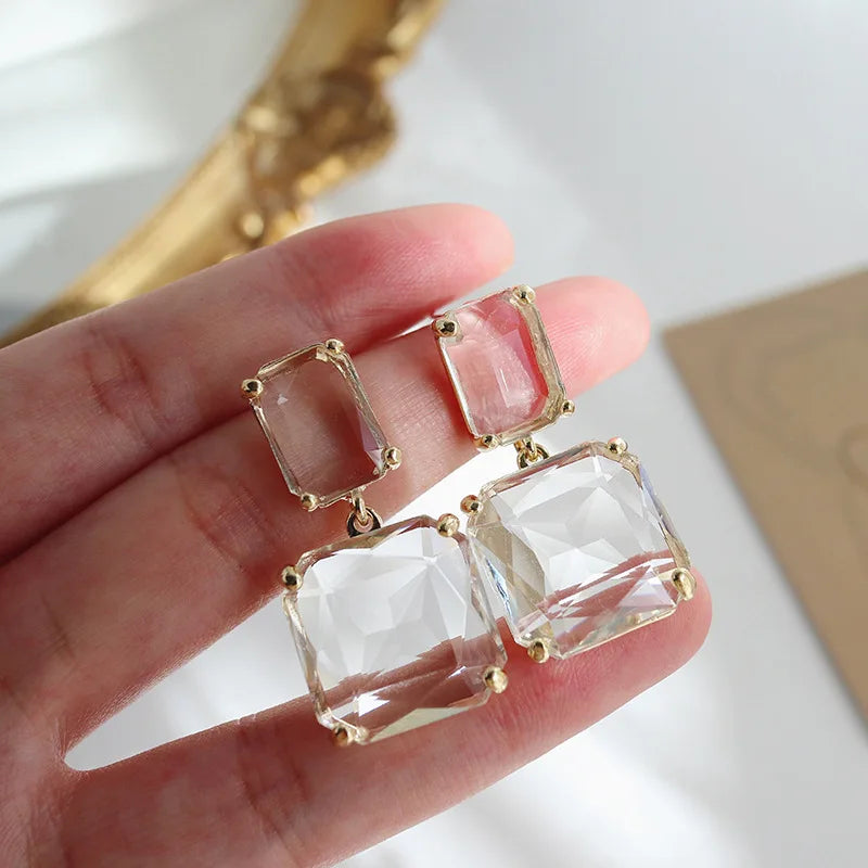 vzyzv  -  Transparent geometric square crystal earrings silver needles European and American exaggerated design earrings fashion all-match