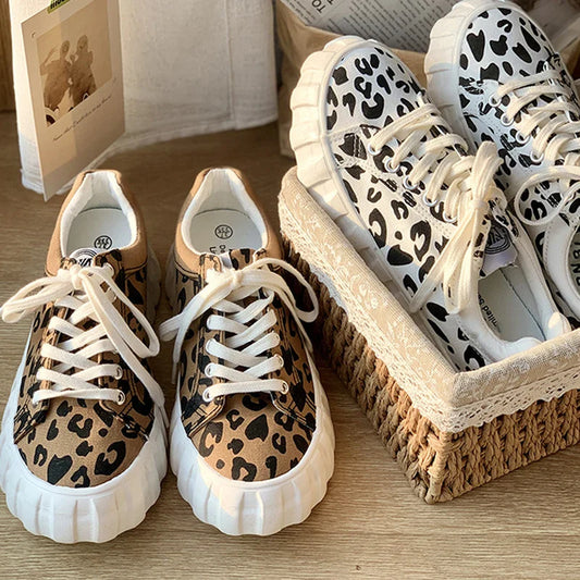 vzyzv  -  Leopard Print Canvas Shoes for Women, Student Thick-Soled Women's Sneakers, Low-Top Non-Slip Retro Casual Shoes