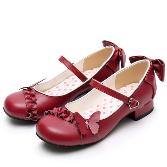 vzyzv  -  Cute Goth Lolita Shoes Daily Butterfly Buckle Sweet Lovely Tea Party Students Comfortable Round Head Kawaii Pu Shoe Plus Size