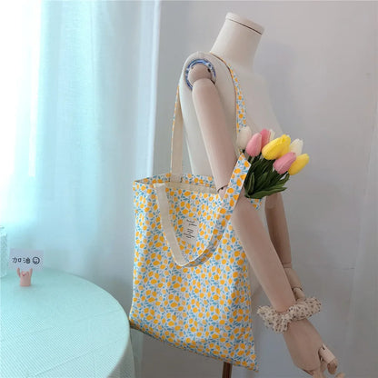 vzyzv  -  Women Canvas Flower Shoulder Bag Retro Floral Cotton Fabric  Big Shopping Bags Girls Reusable Folding Books Tote