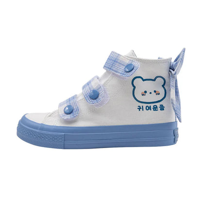 vzyzv  -  White Blue Cute Jk Loli Girl Woman Canvas Shoes New High Top Lolita Japanese Street Fashion Shoe Bowknot Women's Sneakers