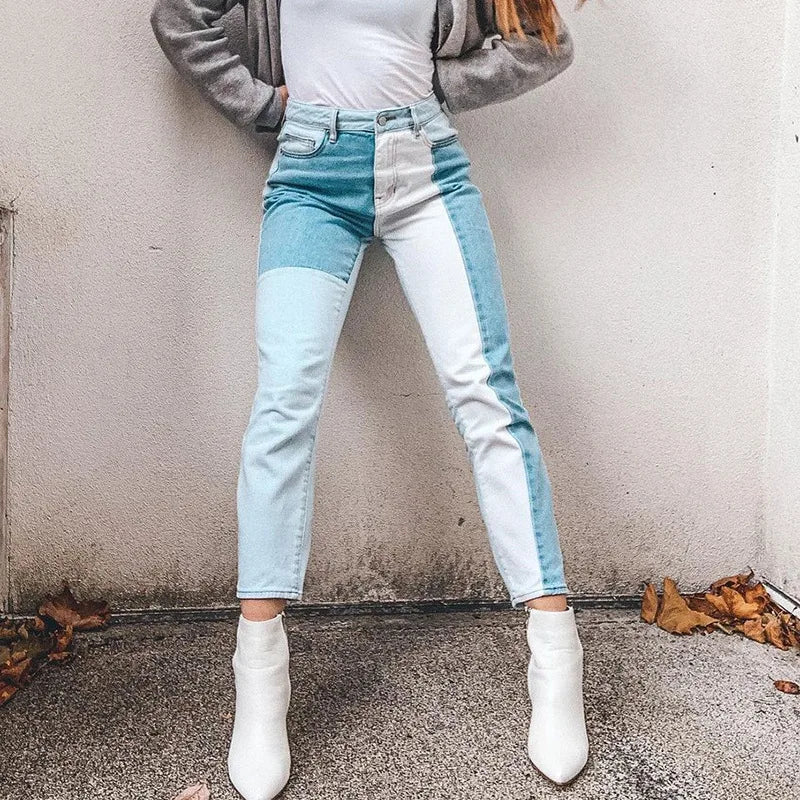 nvxiot  -  Indie Style 90s Women Jeans Patchwork High Waist Long Trousers Vintage Fashion Grunge Pants Autumn Summer Streetwear Harajuku