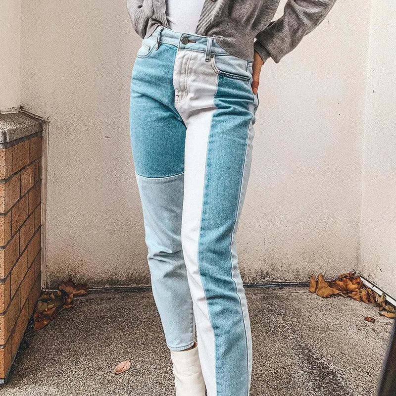 nvxiot  -  Indie Style 90s Women Jeans Patchwork High Waist Long Trousers Vintage Fashion Grunge Pants Autumn Summer Streetwear Harajuku