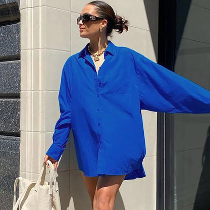 nvxiot  -  Autumn Casual Shirts Za Woman 2024 Plus Size Blouses Female Green Tops White Loose Button Up Womens Oversize Klein Blue Shirts