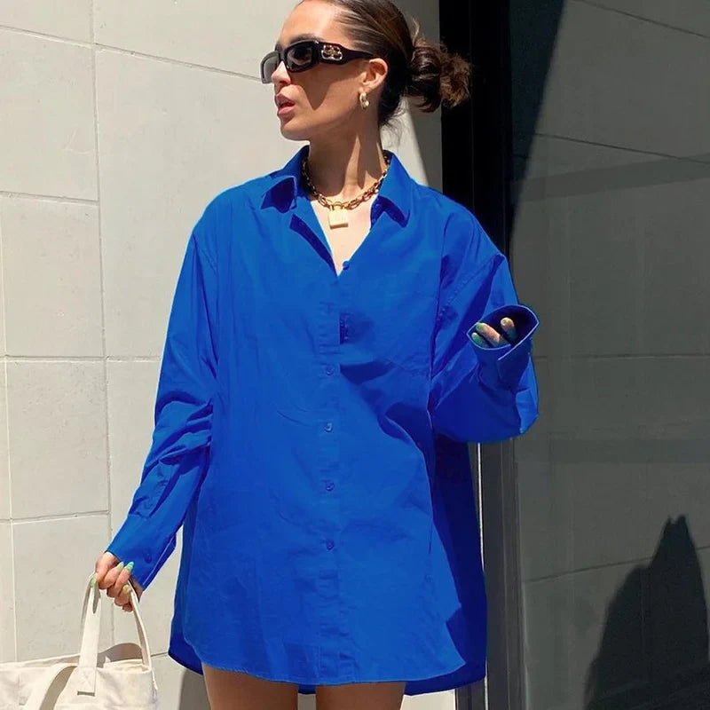 nvxiot  -  Autumn Casual Shirts Za Woman 2024 Plus Size Blouses Female Green Tops White Loose Button Up Womens Oversize Klein Blue Shirts