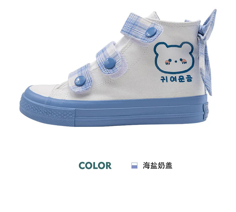 vzyzv  -  White Blue Cute Jk Loli Girl Woman Canvas Shoes New High Top Lolita Japanese Street Fashion Shoe Bowknot Women's Sneakers