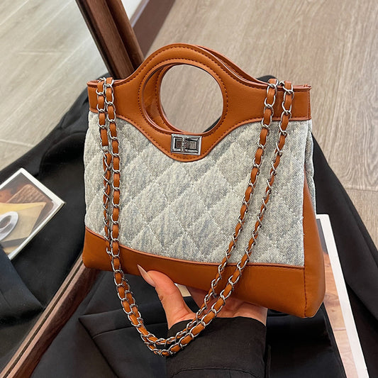 VZYZV 2025 Rhombus chain bag women's popular new fashion niche design shoulder messenger bag versatile portable bucket bag