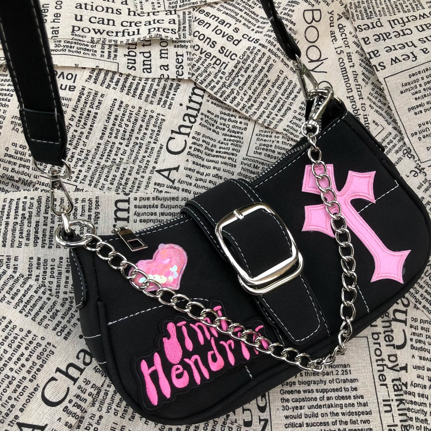 vzyzv  -  Korean Vintage Hottie Streetwear Moto Biker Shoulder Bag Y2k Chain Cool Girl Crossbody Bag Fashion Trendy Purses and Handbags