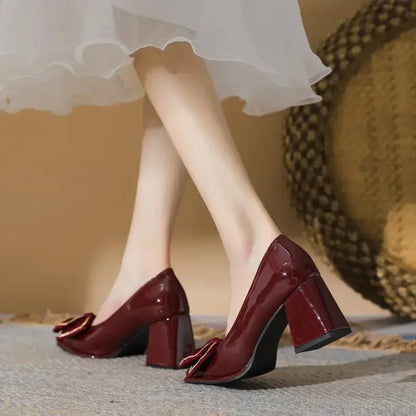 vzyzv  -  Shoes for Women Block Heel Japanese Style Lolita Woman Footwear with Bow on Heeled Chunky Heels Pumps Gothic High Claret Korean