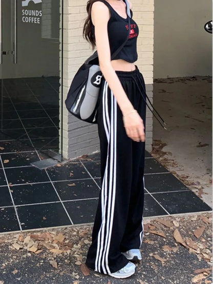 vzyzv -  Sports Pants for Women Y2k Fashion Stripe Patchwork Casual Sweatpants Harajuku Summer Wide Leg Trousers Oversize Joggers