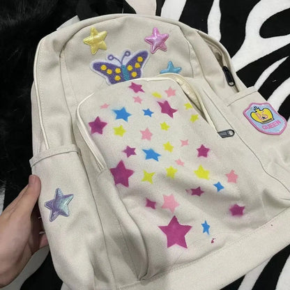 vzyzv  -  Korean Y2k Butterfly Star Print Aesthetic High-capacity Backpacks Casual Cute Cool Canvas Bag Sweet Trendy Girl Schoolbags