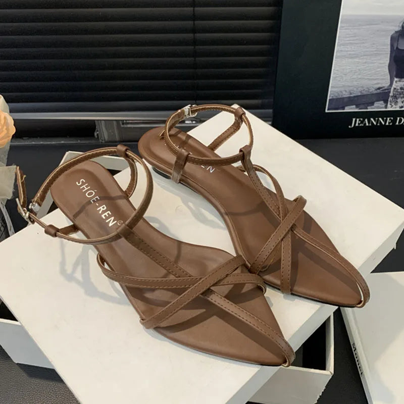 vzyzv -  Summer Brown New Narrow Band Women Sandal Fashion High Weadge Heel Ladies Elegant Gladiator Shoes Outdoor Dress Pumps