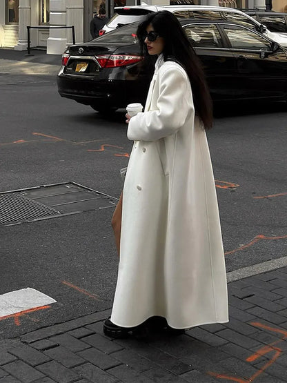 vzyzv  -  Fashion Oversize Lapel Extra Long Woolen Overcoat Women's Double Breasted Solid Cropped Overgarment Lady Commute Streetwear