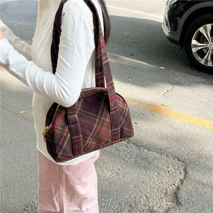 vzyzv  -  New Vintage Woolen Plaid Tote Bags Casual Handbag Korean All-match Design Fashion Women Shoulder Bag