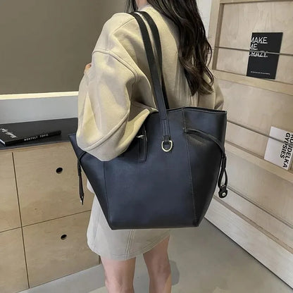 vzyzv  -  PU Leather Large Capacity Shoulder Bags For Women New Korean Fashion High-quality Solid Big Tote Bag Simple Handbags Female