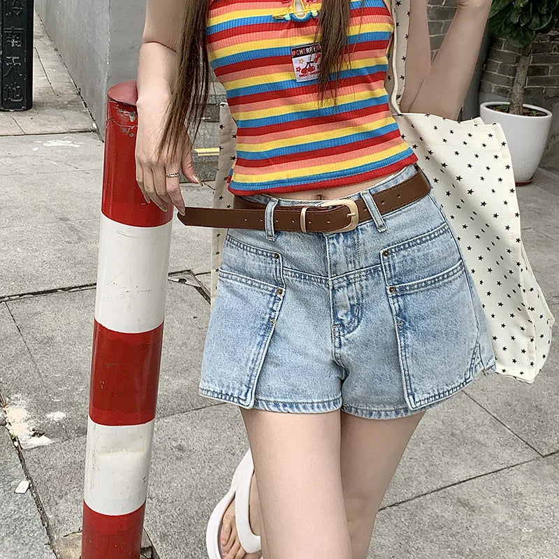 vzyzv  -   Women's Light Blue High Waisted Denim Shorts Summer Young Girl Vintage American Street Style Female Loose Mini Jeans