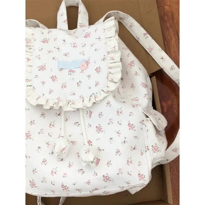 vzyzv  -  Korean Floral Bag Female  New Small Fresh Girl Commuter Backpack All-match Bags Sweet Large Canvas Backpack