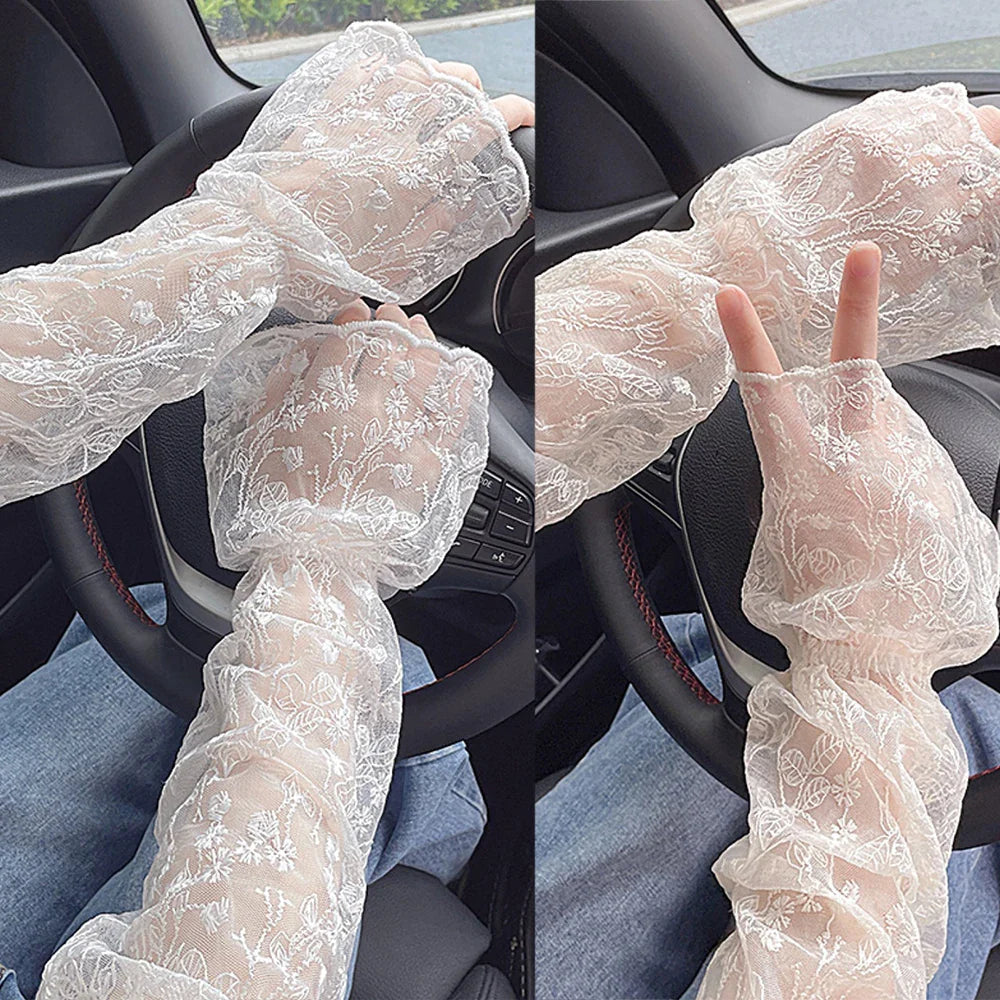 vzyzv -  INS White Lace Sunscreen Sleeves Long Fingerless Summer Hollow Arm Sleeve Elastic Mesh Tulle Arm Sleeve Mittens Covered Cuffs