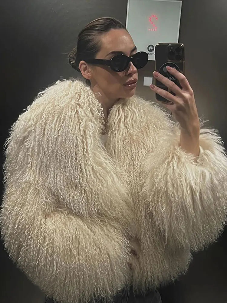 vzyzv  -  Luxury Warm Fluffy Faux Fur Coat 2024 Women Fashion Solid Long Sleeve Short Coats Winter Female Casual High Street Outercoat