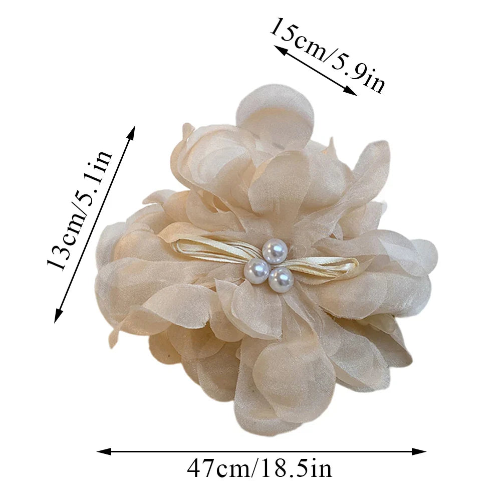 vzyzv -  Korean Gauze Flower Pearl Large Hair Claw Clip Headdress Sweet Summer Spring Women Oversized Hairpin Hair Accessories 1PC