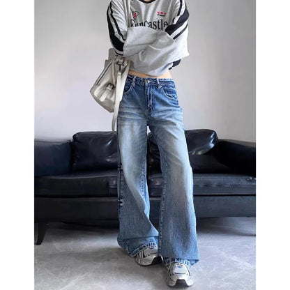 vzyzv  -  Blue Jeans Women American Style 90S Vintage High Waisted Jean Straight Trouser Streetwear Casual Loose Wide Leg Denim Pants