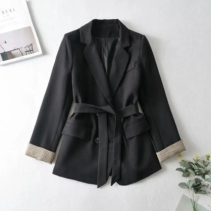 vzyzv  -  Korean Fashion Black Blazer Suit with Sashes Women Solid Colors Single Breasted Office Blazer 2024 Elegant Casual Commute Coats