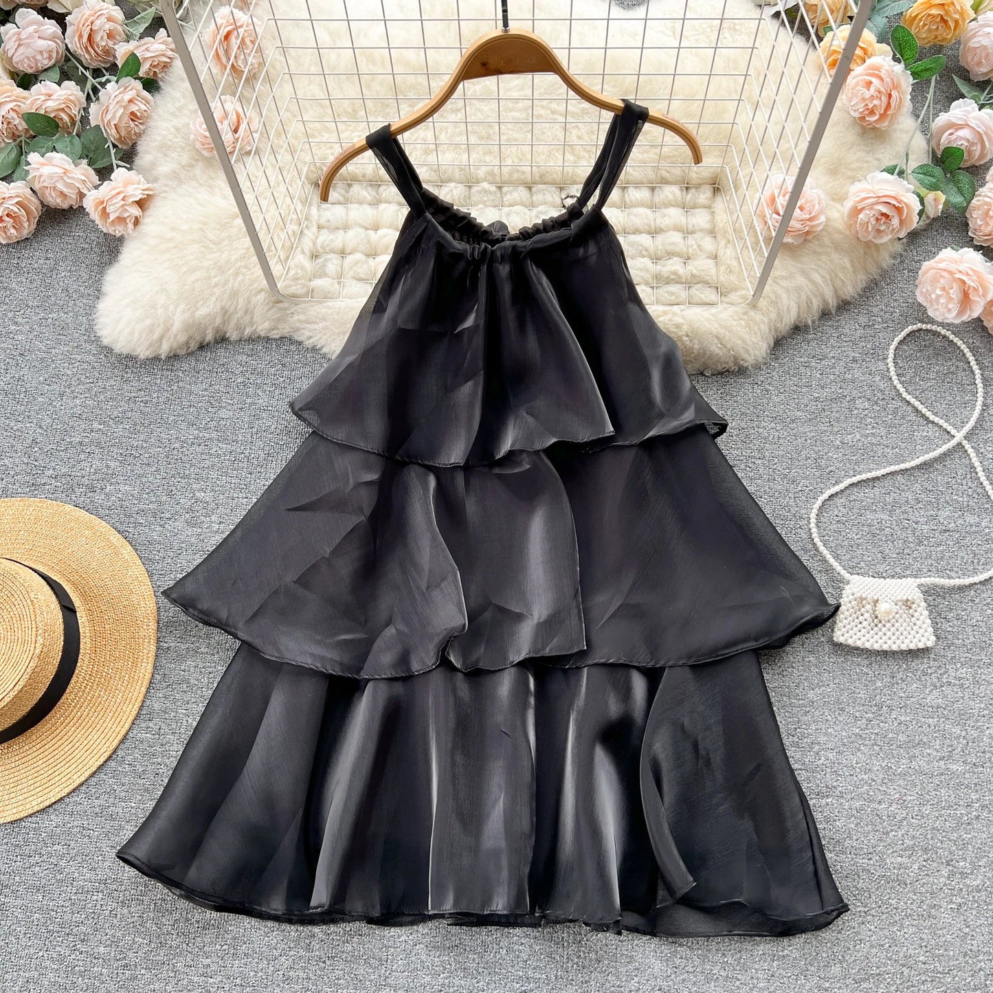 nvxiot  -  Holiday Sweet Organza Gauze Gentle Style Ruffled Halter Dress Women Sleeveless Loose Strap Short Dress Summer Beach Mini Dress