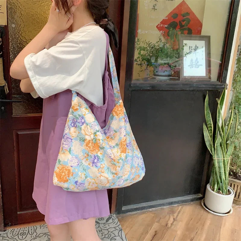 vzyzv  -  Korean Ins Sweet Flower Print Women Tote Bags Students Fashion Harajuku Y2k Handbags High-capacity Casual All Match Shoulder Bag