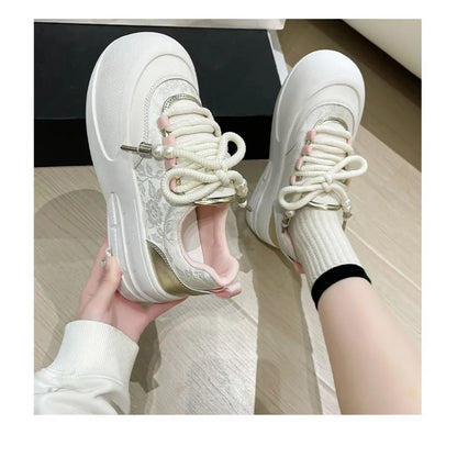 vzyzv  - 2024 Fashion Retro Round Head Thick Sole Women's Vulcanized Shoes Designer New Spring Autumn Lacing Shallow Mouth Woman Sneakers