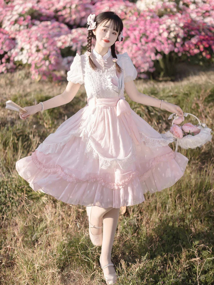 vzyzv  -  Lolita Elegant Girl Dress Op Super Fairy Lace Sweet Birthday Short-Sleeved Everyday