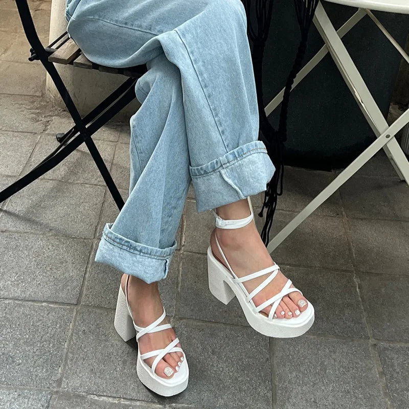 vzyzv -  Summer Women's Sandals Open Toe Cross Strap High Heels Platform Ladies Shoes Fashion Female Chunky Heels Woman Sandals